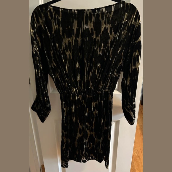 Zara Velvet Burnout Glittery Puff Sleeve Tulip Dress – Black/Gold, Size Small - Picture 2 of 4